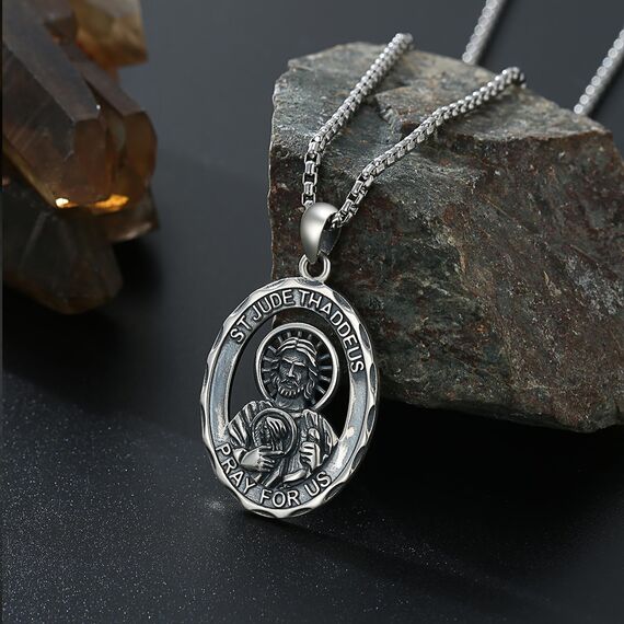 YEESIA Judas-Halskette für Damen und Herren, 925er Sterlingsilber, Anhänger mit dem Heiligen Judas, ovale Medaille, religiöser Schmuck, Geschenk für Damen und Herren