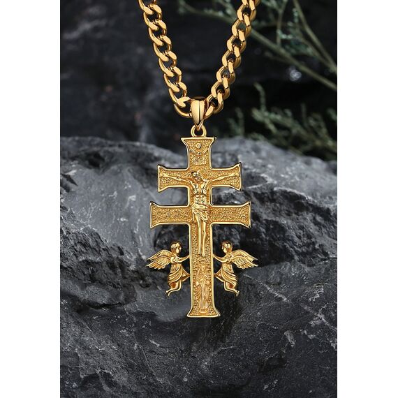 AEONSLOVE Caravaca Kreuz Kette Silber 925 Kreuzkette Silber Herren Kruzifix Halskette Damen Jesus Anhänger Religiöse Geschenke Schutzamulett Christlicher Schmuck Herren (Gold)