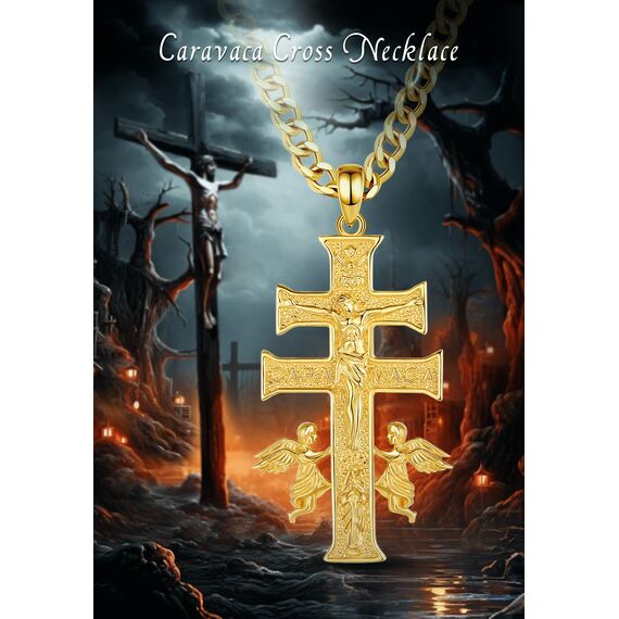 AEONSLOVE Caravaca Kreuz Kette Silber 925 Kreuzkette Silber Herren Kruzifix Halskette Damen Jesus Anhänger Religiöse Geschenke Schutzamulett Christlicher Schmuck Herren (Gold)