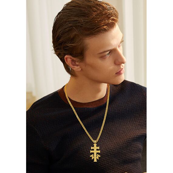 AEONSLOVE Caravaca Kreuz Kette Silber 925 Kreuzkette Silber Herren Kruzifix Halskette Damen Jesus Anhänger Religiöse Geschenke Schutzamulett Christlicher Schmuck Herren (Gold)