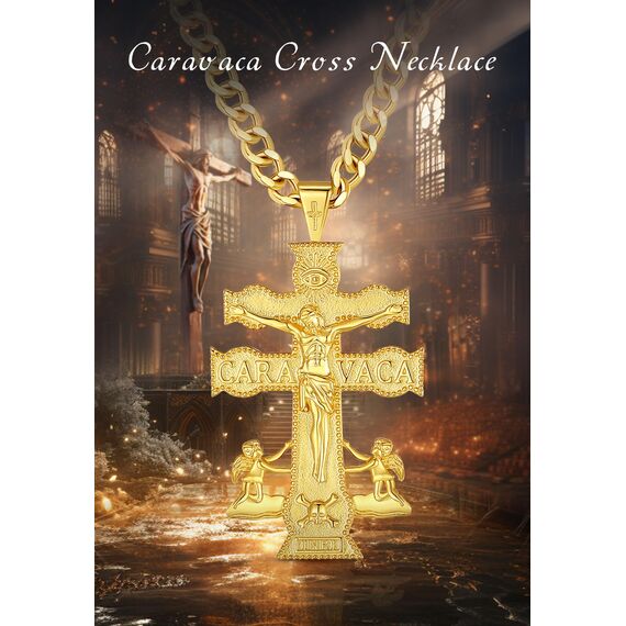 AEONSLOVE Caravaca Kreuz Kette Silber 925 Kreuzkette Silber Herren Kruzifix Halskette Damen Jesus Anhänger Religiöse Geschenke Schutzamulett Christlicher Schmuck Herren (goldene)
