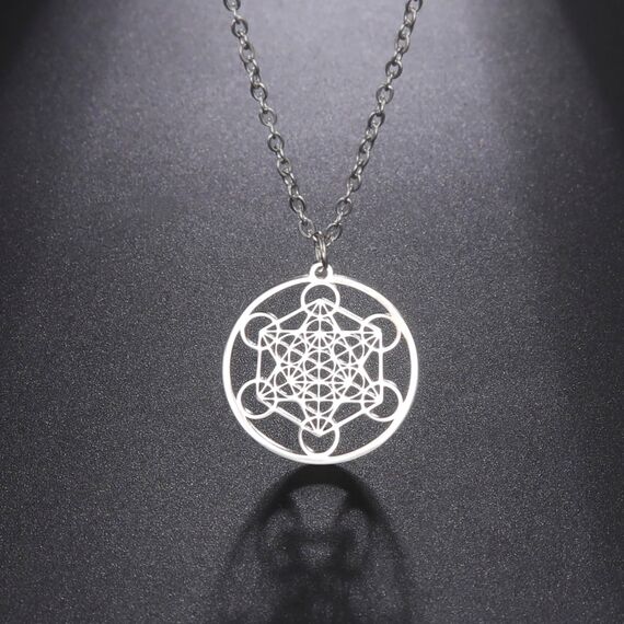 EUEAVAN Metatrons Würfel Halskette Metatron Würfel Heilige Geometrie Anhänger Siegel von Erzengel Engel Metatron Statement Halsketten Spiritueller Schutz Talisman für Frauen (Silber)