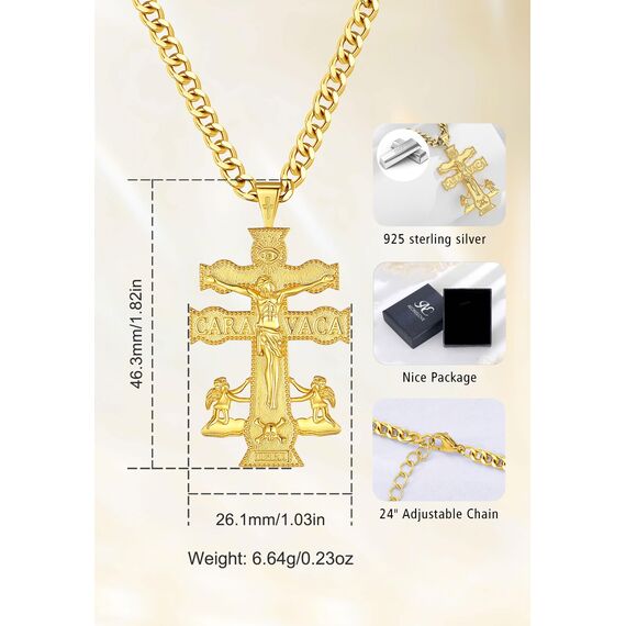 AEONSLOVE Caravaca Kreuz Kette Silber 925 Kreuzkette Silber Herren Kruzifix Halskette Damen Jesus Anhänger Religiöse Geschenke Schutzamulett Christlicher Schmuck Herren (goldene)
