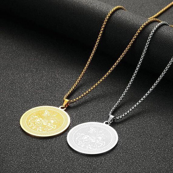 Herren Heiliger St. Georg Anhänger Halskette das Siegel der sieben Erzengel Religiöser Medaillon Modeschmuck für Männer und Frauen Jungen Edelstahl christliches Geschenk