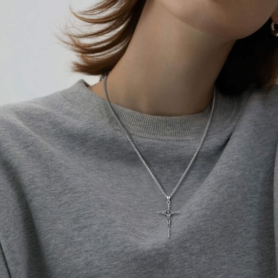AEONSLOVE Kreuz Kette Damen Silber 925 Kruzifix Halskette Kreuzkette Silber Herren Jesus Anhänger Religiöse Geschenke Schutzamulett Katholisch Christlicher Schmuck Herren