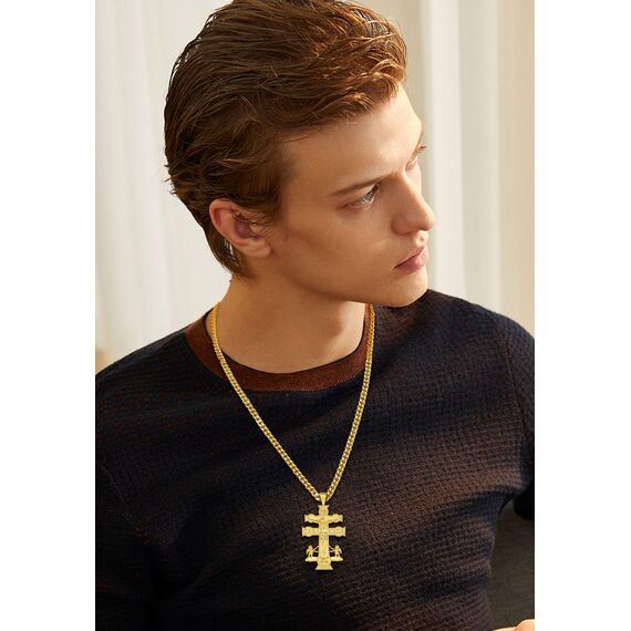 AEONSLOVE Caravaca Kreuz Kette Silber 925 Kreuzkette Silber Herren Kruzifix Halskette Damen Jesus Anhänger Religiöse Geschenke Schutzamulett Christlicher Schmuck Herren (goldene)