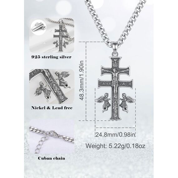 AEONSLOVE Caravaca Kreuz Kette Silber 925 Kreuzkette Silber Herren Kruzifix Halskette Damen Jesus Anhänger Religiöse Geschenke Schutzamulett Christlicher Schmuck Herren