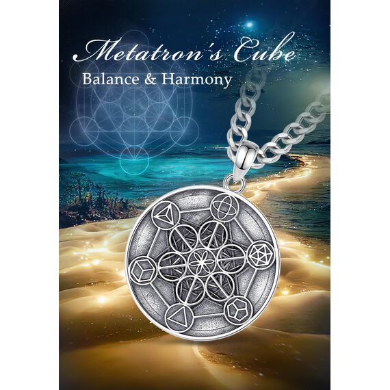 AEONSLOVE Metatrons Würfel Halskette Silber 925 Heilige Geometrie Anhänger Herren Damen Erzengel Metatron Medaille Metatrons Würfel Schmuck