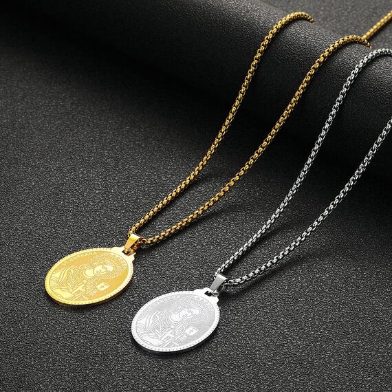 Herren Damen Heiliger Barbara Anhänger Halskette das Siegel der sieben Erzengel Religiöser Medaillon Modeschmuck für Männer und Frauen Jungen Edelstahl christliches Geschenk