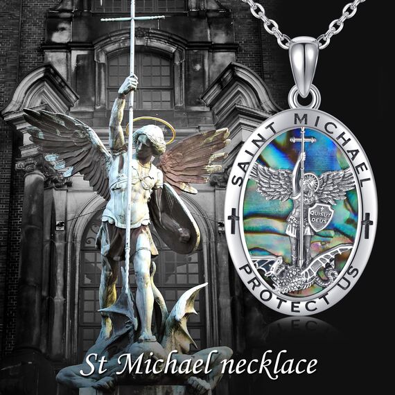 ONEFINITY Erzengel Sankt Michael/Christopherus Kette 925 Sterling Silber St Michael Medaille Erzengel Anhänger Halskette Religiöser Schutz Schmuck Geschenk Für Damen Herren (Sankt Michael)