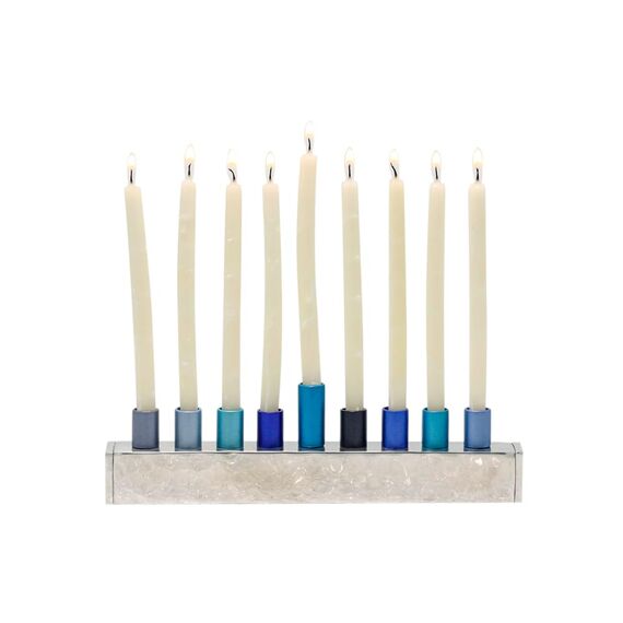 Yair Emanuel Small Hanukkah Menorah - Strip - Blue
