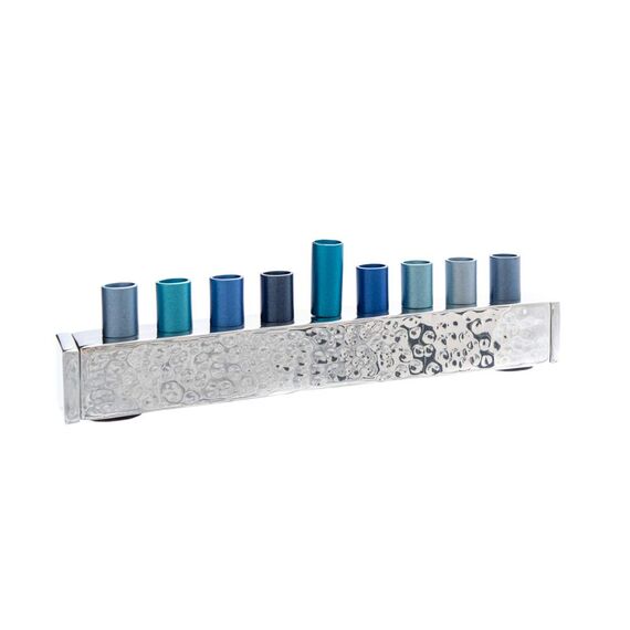 Yair Emanuel Small Hanukkah Menorah - Strip - Blue