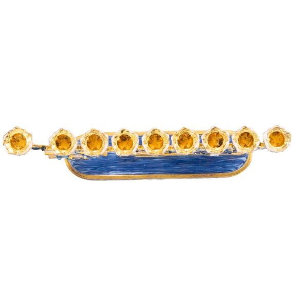 Matashi Menorah-Kandelaber, handbemalt, Emaille, verziert mit goldenen Akzenten und Kristallen, modernes Design