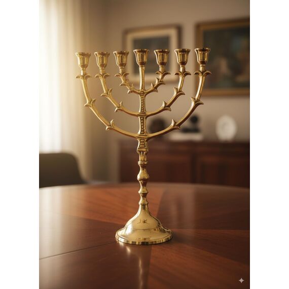Grehge enorah 7 Branch, Salomons Menorah .Antique Replica Solid Brass/Copper 12" inches Bronze 7 Branches Menorah Candle Holder from Israel,