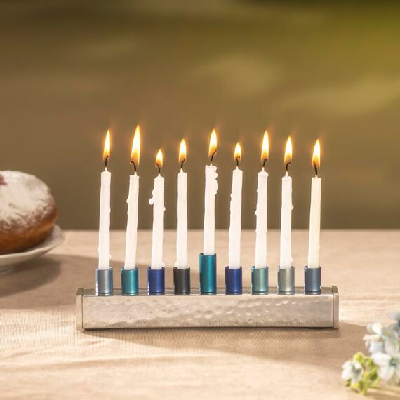 Yair Emanuel Small Hanukkah Menorah - Strip - Blue