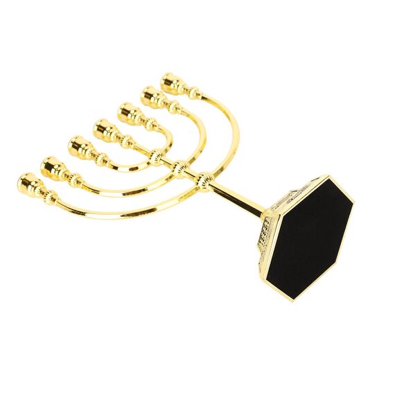 BRTAGG Menorah Kerzenhalter – 17 cm Höhe, 7 Zweige, vergoldet, zeigt 12 Stämme Israels und den Jerusalemer Tempel für jüdische Feiertage und Zeremonien (Modell: 4441)