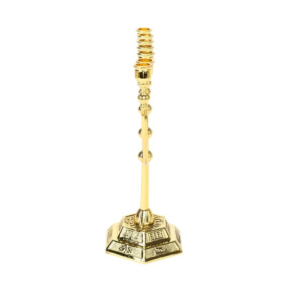 BRTAGG Menorah Kerzenhalter – 17 cm Höhe, 7 Zweige, vergoldet, zeigt 12 Stämme Israels und den Jerusalemer Tempel für jüdische Feiertage und Zeremonien (Modell: 4441)