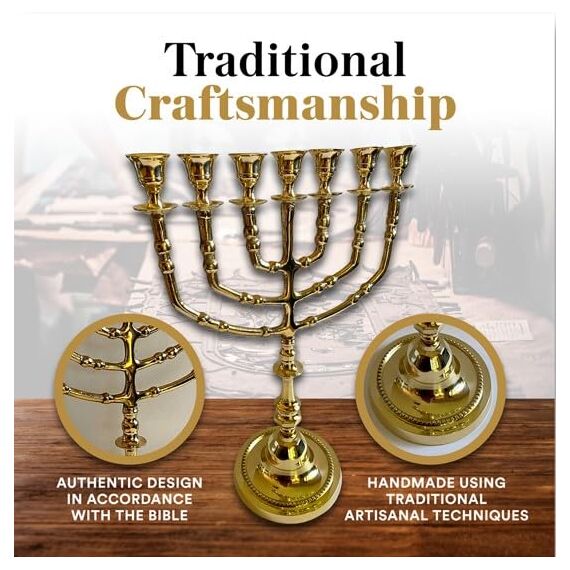 Salomons Menorah 35,6 cm hohes Messing, 7 Zweige, Menora Kerzen, Marke: Salomons Menora, The Light Within Your Home