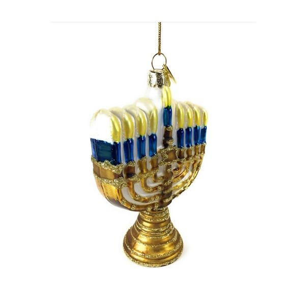 Kurt Adler Noble Gems Gold Jewish Menorah Glass Holiday Hanukkah Ornament