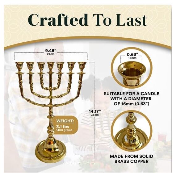 Salomons Menorah 35,6 cm hohes Messing, 7 Zweige, Menora Kerzen, Marke: Salomons Menora, The Light Within Your Home