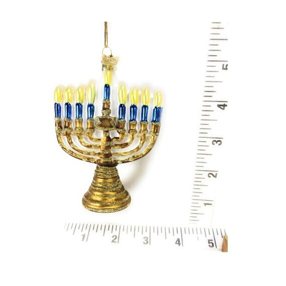 Kurt Adler Noble Gems Gold Jewish Menorah Glass Holiday Hanukkah Ornament