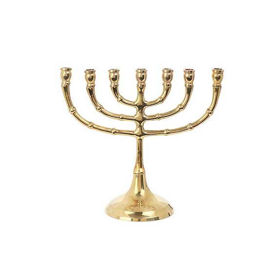 NKlaus Menorah Leuchter 7- armig Messing Gold Kerzen bis Ø 1,5cm Kerzenständer Höhe: 15cm Menora Breite :18cm Kirchenbedarf Dekoration 4034