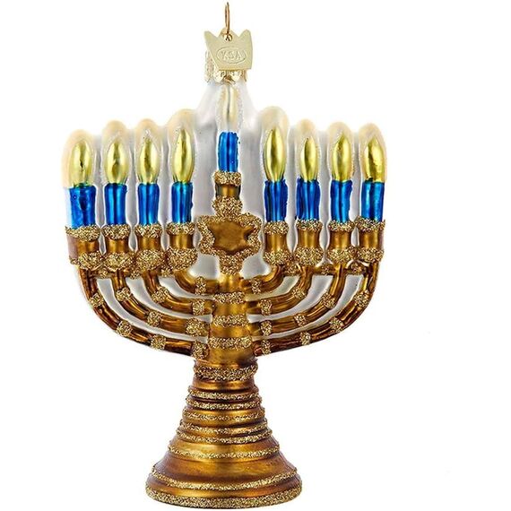 Kurt Adler Noble Gems Gold Jewish Menorah Glass Holiday Hanukkah Ornament