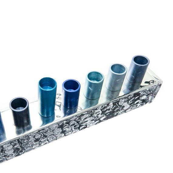 Yair Emanuel Small Hanukkah Menorah - Strip - Blue