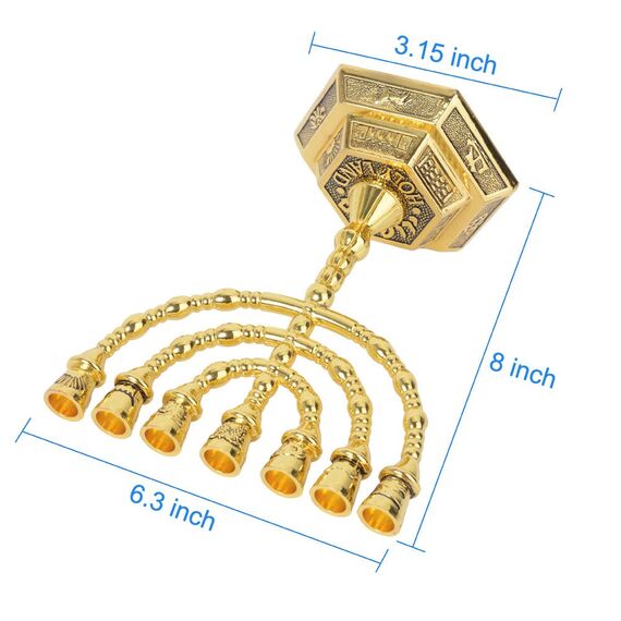BRTAGG Kerzenständer Menora mit 7 Zweigen und 20cm Höhe - Inspiriert von den 12 Stämmen Israels und Jerusalem - Perfekt für jüdische Geschenke - Modell 4063