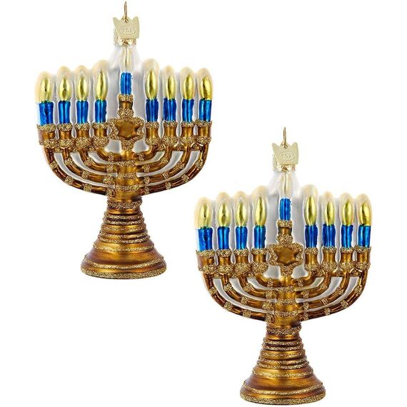 Kurt Adler Noble Gems Gold Jewish Menorah Glass Holiday Hanukkah Ornament