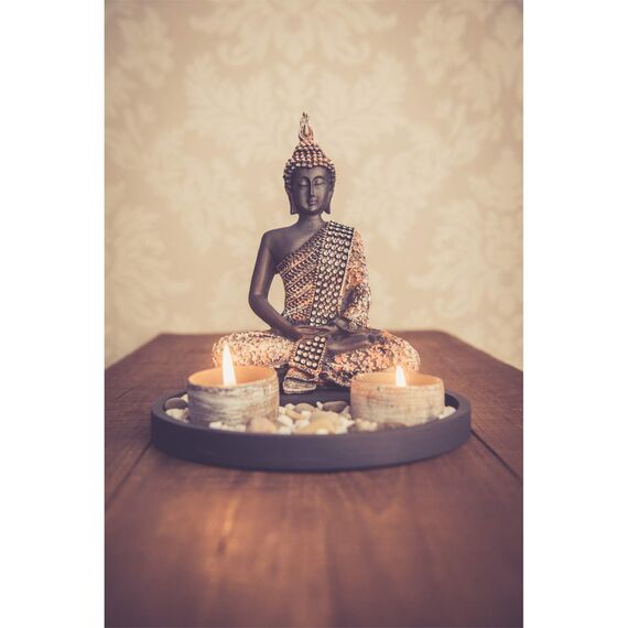 Buddha Sitzend mit Teelicht 22cm Deko-Statue für Wohnzimmer oder Bad Zen-Garten Deko-Figur Teelichthalter orientalisch (Nr. 1)