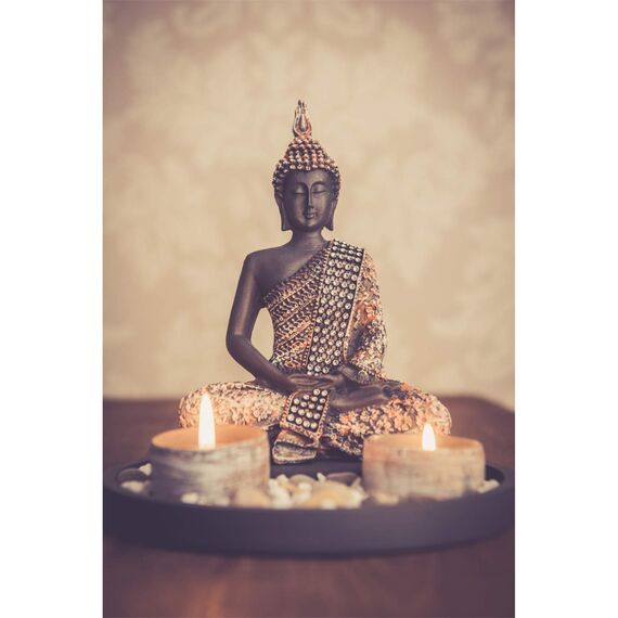 Buddha Sitzend mit Teelicht 22cm Deko-Statue für Wohnzimmer oder Bad Zen-Garten Deko-Figur Teelichthalter orientalisch (Nr. 1)