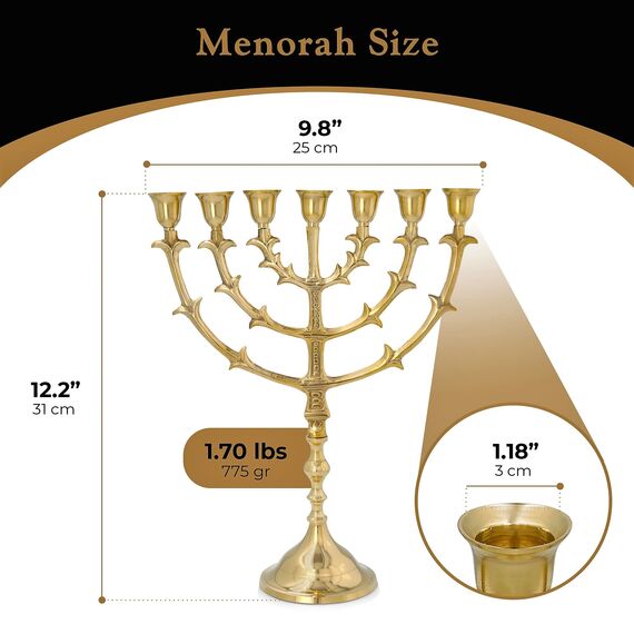 Grehge enorah 7 Branch, Salomons Menorah .Antique Replica Solid Brass/Copper 12" inches Bronze 7 Branches Menorah Candle Holder from Israel,