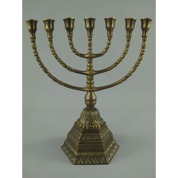 gr Menora Davidleuchter 7-armig 34cm Kerzenleuchter Ständer Bronze Antik Menorah