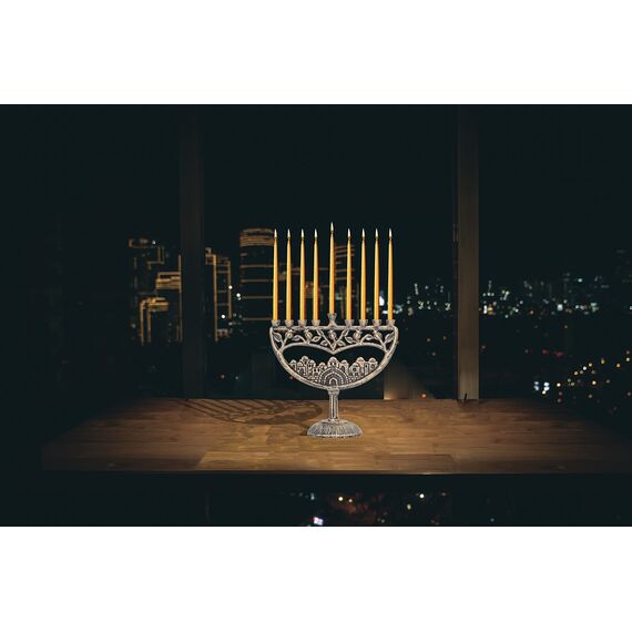 Ner Mitzvah Vintage-Aluminium-Kerze Menorah Passend für all Chanukka Kerzen Alten Jerusalem Design mit antiker Finish Gold