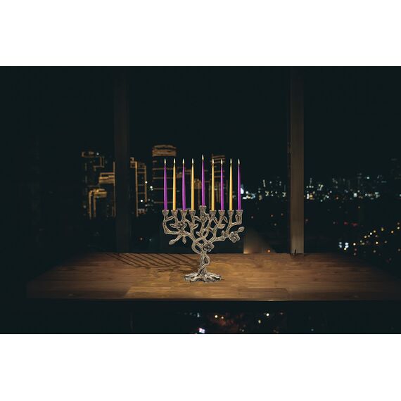 Tree of Life Aluminium Chanukka Menora - Passend Für Alle Standard Chanukka Kerzen - Menorah Hanukkah - Baum des Lebens - Antikes Gold - 20 cm Hoch
