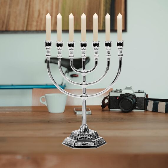 FOMIYES Chanukka Menorah 7 Chanukka Kerze Minorah Israel Menorah Jüdisches Tischdekoration Kerzenhalter Für Partys Hochzeiten Tischdekoration Silber
