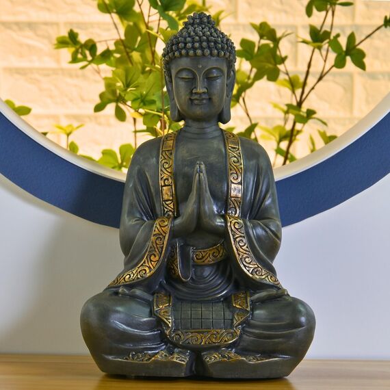 Zen'Light - Große Zen Buddha-Statue (40 cm) - Hervorragendes Finish, Patina-Anstrich, Harz - Schönes Objekt zur Dekoration und Feng Shui für das Haus, Bronze
