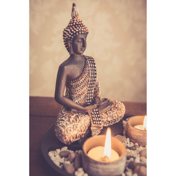 Buddha Sitzend mit Teelicht 22cm Deko-Statue für Wohnzimmer oder Bad Zen-Garten Deko-Figur Teelichthalter orientalisch (Nr. 1)
