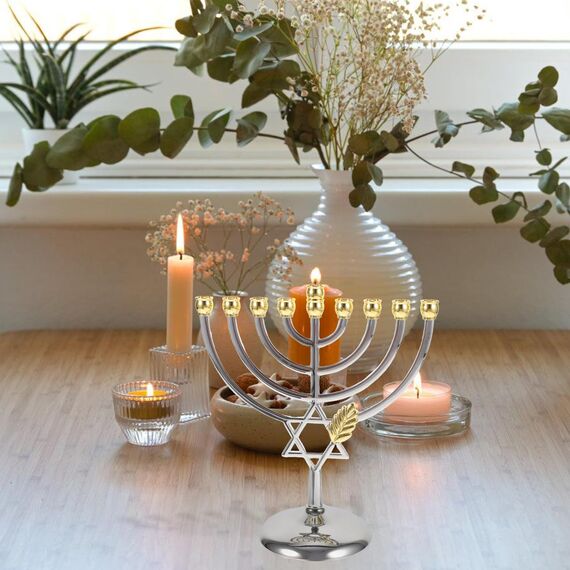BESPORTBLE Hanukkah Menorah Chanukka 9 Zweig Kerzenhalter Jüdischer Kerzenständer Dekorativer Kerzenhalter Metallkandelaber Tischdekoration Für Hochzeitstischdekoration