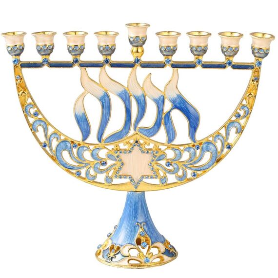 Matashi Handbemalter Emaille-Kerzenleuchter mit Davidstern und Chanukka-Design und verziert mit goldenen Akzenten und Kristallen, jüdischer Kerzenhalter, Heiliges Land, Geschenk für Wohnzimmer