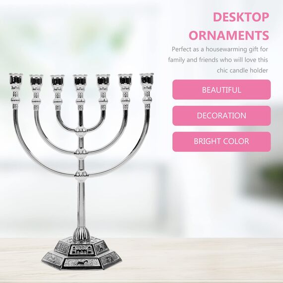 FOMIYES Chanukka Menorah 7 Chanukka Kerze Minorah Israel Menorah Jüdisches Tischdekoration Kerzenhalter Für Partys Hochzeiten Tischdekoration Silber