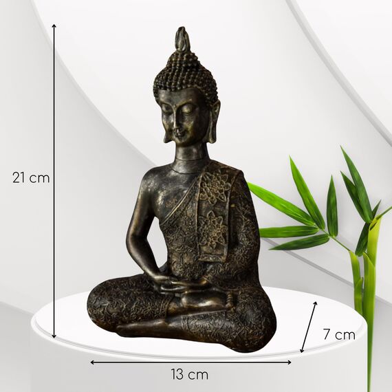 Thai Buddha Statue - Statuette Zen und Feng Shui Dekoration - Bringt eine beruhigende und entspannende Atmosphäre in Ihr Zuhause - Statue Glücksbringer Farbe Bronze - Höhe: 21cm - Zen'Light