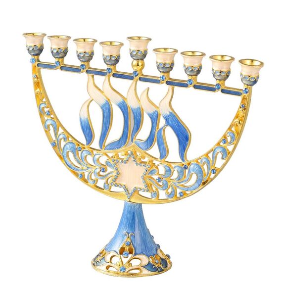 Matashi Handbemalter Emaille-Kerzenleuchter mit Davidstern und Chanukka-Design und verziert mit goldenen Akzenten und Kristallen, jüdischer Kerzenhalter, Heiliges Land, Geschenk für Wohnzimmer