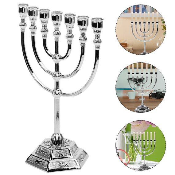 FOMIYES Chanukka Menorah 7 Chanukka Kerze Minorah Israel Menorah Jüdisches Tischdekoration Kerzenhalter Für Partys Hochzeiten Tischdekoration Silber