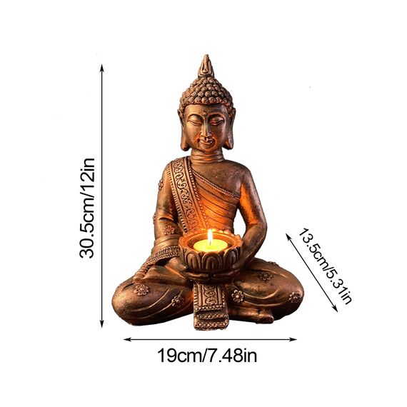 FGXY Buddha-Figur Buddha-Figur Meditierender Thai Buddha Statue sitzend mit Kerzenhalter Buddha-Statue aus Polyresin für Innen und Außen Kupfer