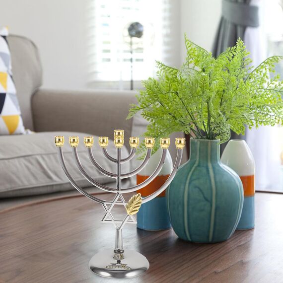 BESPORTBLE Hanukkah Menorah Chanukka 9 Zweig Kerzenhalter Jüdischer Kerzenständer Dekorativer Kerzenhalter Metallkandelaber Tischdekoration Für Hochzeitstischdekoration