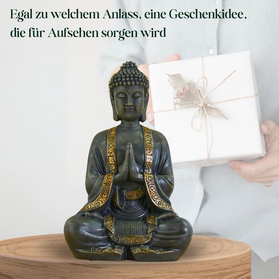 Zen'Light - Große Zen Buddha-Statue (40 cm) - Hervorragendes Finish, Patina-Anstrich, Harz - Schönes Objekt zur Dekoration und Feng Shui für das Haus, Bronze