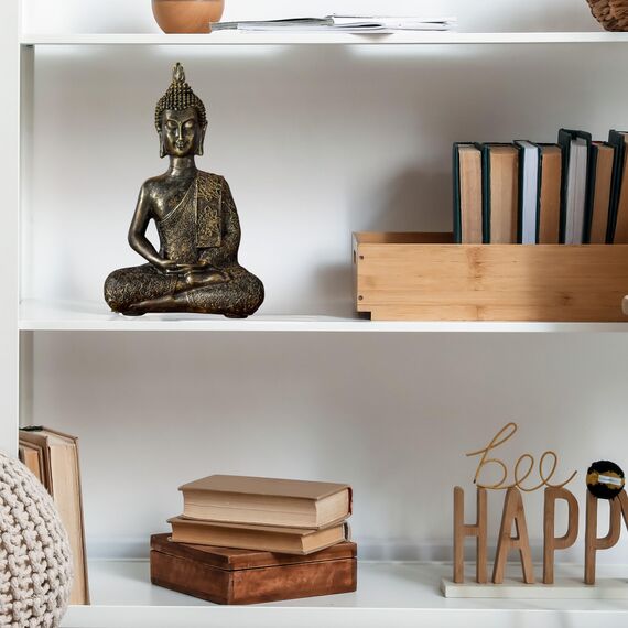 Thai Buddha Statue - Statuette Zen und Feng Shui Dekoration - Bringt eine beruhigende und entspannende Atmosphäre in Ihr Zuhause - Statue Glücksbringer Farbe Bronze - Höhe: 21cm - Zen'Light