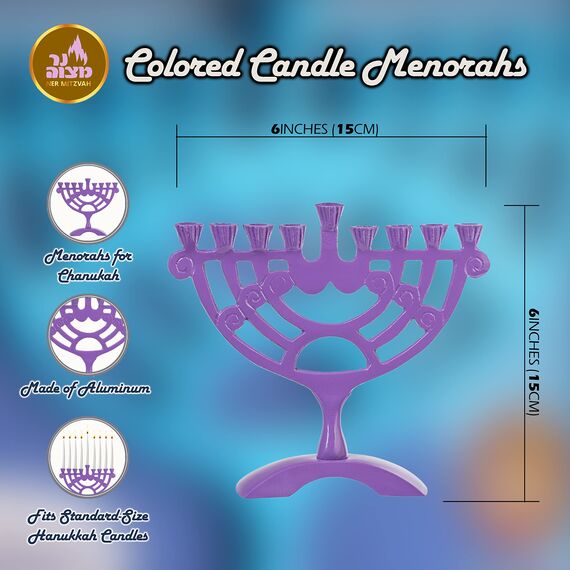 Ner Mitzvah Farbige Kerze Menorah Passend für alle Chanukka-Kerzen-Strudel-Entwurf 6” High 6-Zoll-Lila